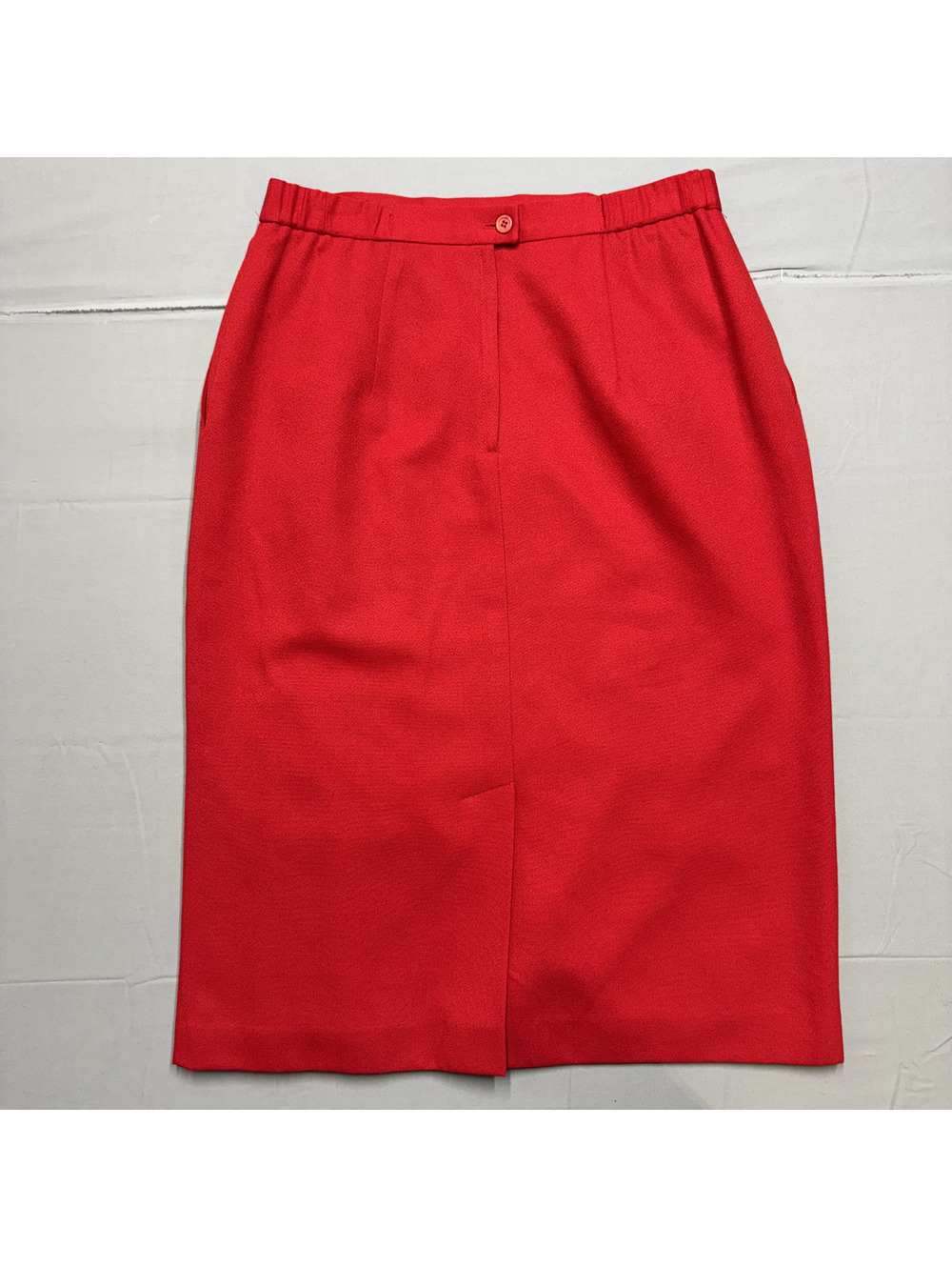 Vintage NAPA Studio Red Wool Blend Crepe Midi Skirt Size 12 Career Office Wear